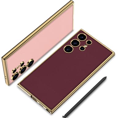 SKALO Samsung S24 Ultra PU-nahkainen Gold Edge Suojakuori - Musta