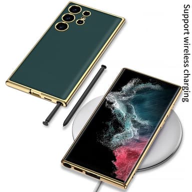 SKALO Samsung S24 Ultra PU-nahkainen Gold Edge Suojakuori - Musta