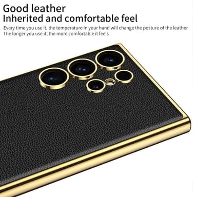SKALO Samsung S24 Ultra PU-nahkainen Gold Edge Suojakuori - Musta