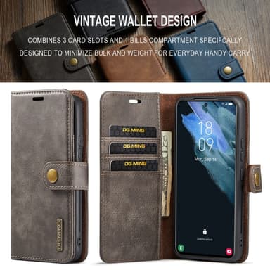 DG MING Samsung S24+ 2-in-1 magneetti lompakkokotelo - Harmaa