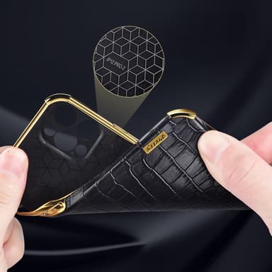 SKALO Samsung S24 Ultra Krokotiili Kultainen Reuna Kuori - Musta