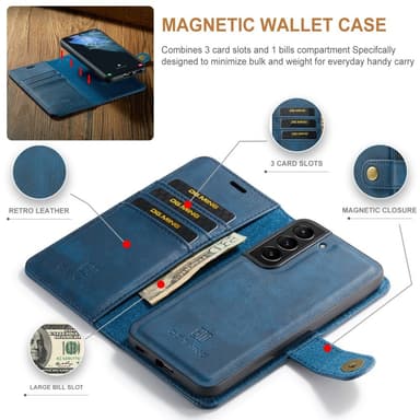DG MING Samsung S24 2-in-1 magneetti lompakkokotelo - Sininen