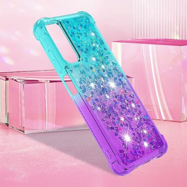 SKALO Samsung A05s 4G Juoksuhiekka Glitter Sydämet TPU kuori - Turkoosi-Violetti