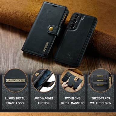 DG MING Samsung S24 2-in-1 magneetti lompakkokotelo - Musta