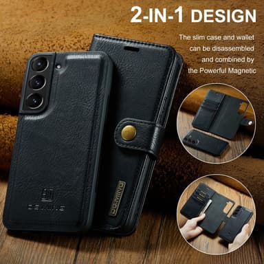 DG MING Samsung S24 2-in-1 magneetti lompakkokotelo - Musta