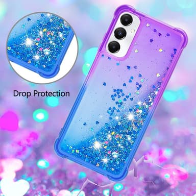 SKALO Samsung A05s 4G Juoksuhiekka Glitter Sydämet TPU kuori - Violetti-Sininen