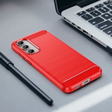 SKALO Samsung S23 FE Armor Carbon Iskunkestävä TPU suojakuori - Punainen