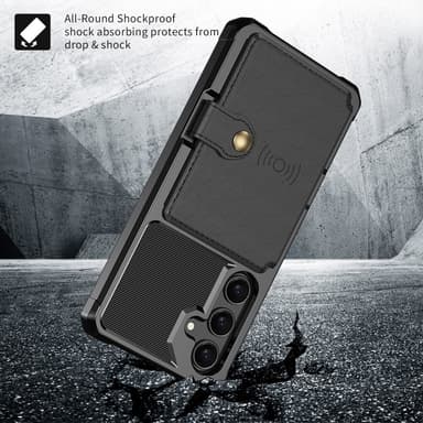 SKALO Samsung S24 Iskunkestävä kuori lompakolla - Musta