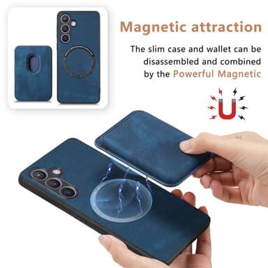 SKALO Samsung S24 PU-nahkakuori, jossa on irrotettava magneettinen lompakko - Sininen