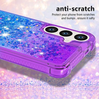 SKALO Samsung S24 Juoksuhiekka Glitter Sydämet TPU kuori - Violetti-Sininen