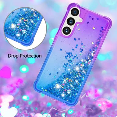 SKALO Samsung S24 Juoksuhiekka Glitter Sydämet TPU kuori - Violetti-Sininen
