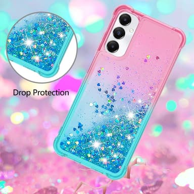 SKALO Samsung A05s 4G Juoksuhiekka Glitter Sydämet TPU kuori - Pinkki-Turkoosi