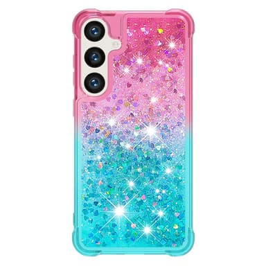 SKALO Samsung S24 Juoksuhiekka Glitter Sydämet TPU kuori - Pinkki-Turkoosi