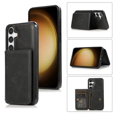 SKALO Samsung S24 PU-nahkainen Suojakuori Lompakolla - Musta