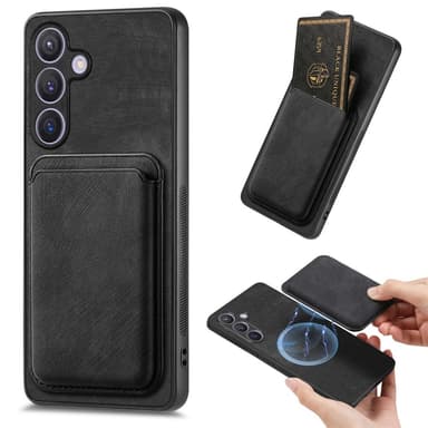 SKALO Samsung S24+ PU-nahkakuori, jossa on irrotettava magneettinen lompakko - Musta