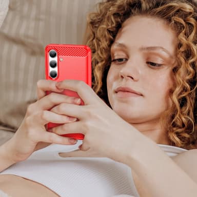 SKALO Samsung S24 Armor Carbon Iskunkestävä TPU suojakuori - Punainen