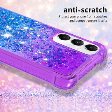 SKALO Samsung A05s 4G Juoksuhiekka Glitter Sydämet TPU kuori - Violetti-Sininen