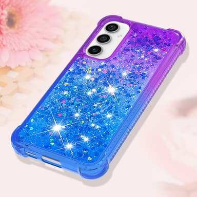 SKALO Samsung S23 FE Juoksuhiekka Glitter Sydämet TPU kuori - Violetti-Sininen