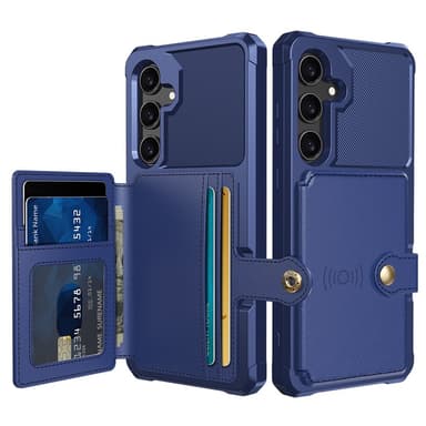 SKALO Samsung S24 Iskunkestävä kuori lompakolla - Sininen