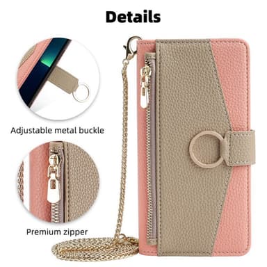 SKALO Samsung A05s 4G Litchi Makeup Mirror Lompakkokotelo - Pinkki