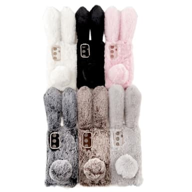 SKALO Samsung S24 3D Soft Furry Bunny Ears Suojakuori - Harmaa