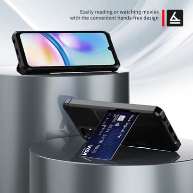 SKALO Samsung A05s 4G Iskunkestävä Nahkainen Korttikotelo - Musta
