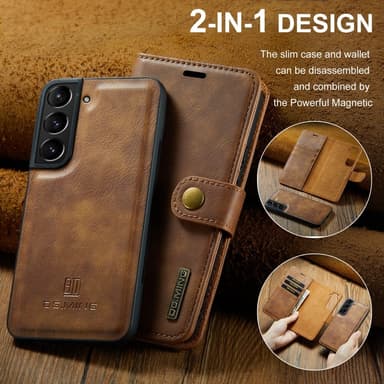 DG MING Samsung S24 2-in-1 magneetti lompakkokotelo - Ruskea