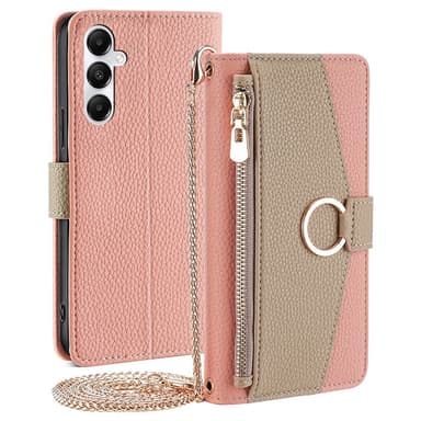 SKALO Samsung A05s 4G Litchi Makeup Mirror Lompakkokotelo - Pinkki