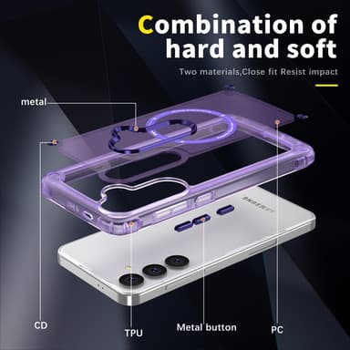 SKALO Samsung S24 Läpinäkyvä TPU Magneetti/Metal Suojakuori - Violetti