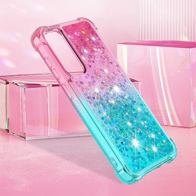 SKALO Samsung S23 FE Juoksuhiekka Glitter Sydämet TPU kuori - Pinkki-Turkoosi