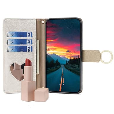 SKALO Samsung A05s 4G Litchi Makeup Mirror Lompakkokotelo - Valkoinen