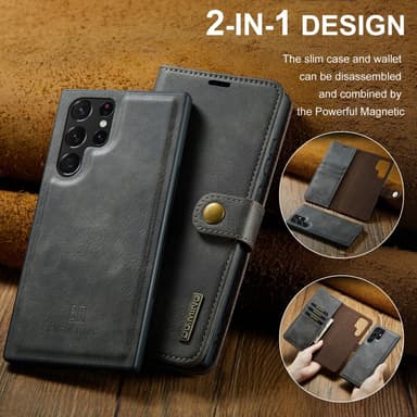DG MING Samsung S24 Ultra 2-in-1 magneetti lompakkokotelo - Harmaa