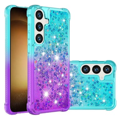 SKALO Samsung S24 Juoksuhiekka Glitter Sydämet TPU kuori - Turkoosi-Violetti