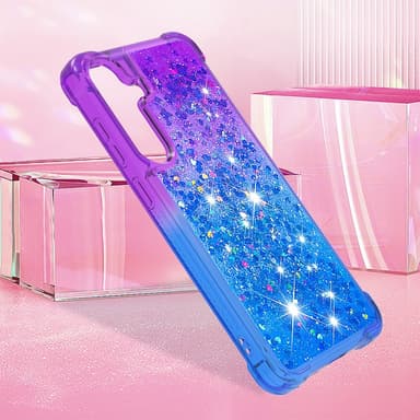 SKALO Samsung S24 Juoksuhiekka Glitter Sydämet TPU kuori - Violetti-Sininen