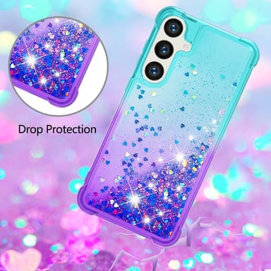SKALO Samsung S24 Juoksuhiekka Glitter Sydämet TPU kuori - Turkoosi-Violetti