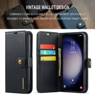 DG MING Samsung S23 FE 2-in-1 magneetti lompakkokotelo - Musta
