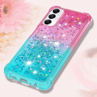 SKALO Samsung A05s 4G Juoksuhiekka Glitter Sydämet TPU kuori - Pinkki-Turkoosi
