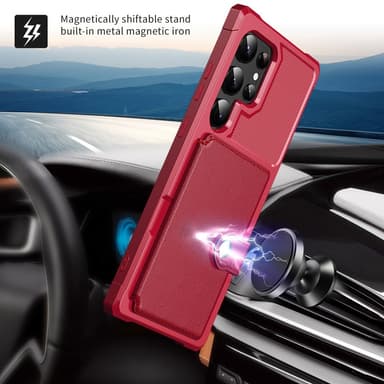 SKALO Samsung S24 Ultra Iskunkestävä kuori lompakolla - Punainen