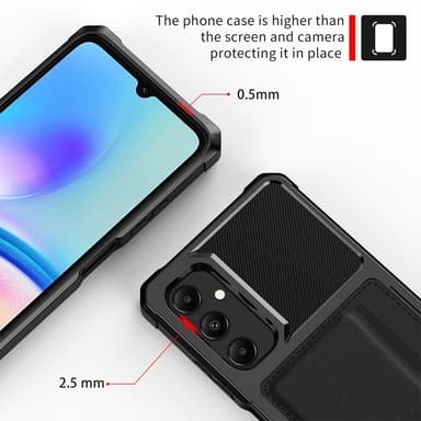 SKALO Samsung A05s 4G Iskunkestävä Nahkainen Korttikotelo - Musta