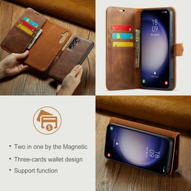 DG MING Samsung S23 FE 2-in-1 magneetti lompakkokotelo - Ruskea