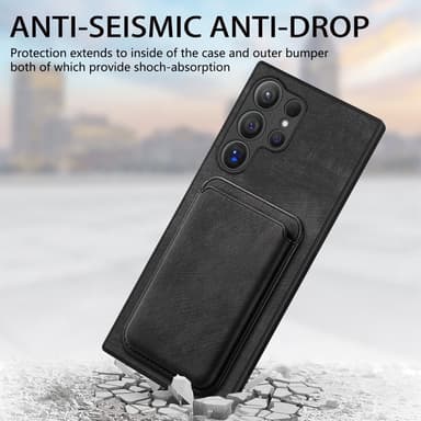 SKALO Samsung S24 Ultra PU-nahkakuori, jossa on irrotettava magneettinen lompakko - Musta