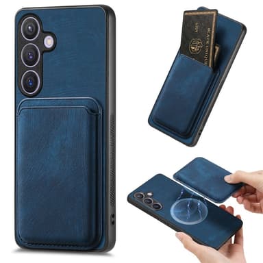 SKALO Samsung S24 PU-nahkakuori, jossa on irrotettava magneettinen lompakko - Sininen