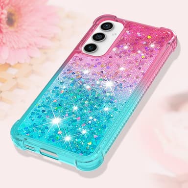 SKALO Samsung S23 FE Juoksuhiekka Glitter Sydämet TPU kuori - Pinkki-Turkoosi