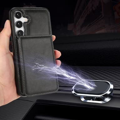 SKALO Samsung S24 PU-nahkainen Suojakuori Lompakolla - Musta