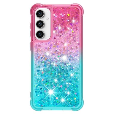 SKALO Samsung S23 FE Juoksuhiekka Glitter Sydämet TPU kuori - Pinkki-Turkoosi