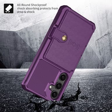 SKALO Samsung S24 Iskunkestävä kuori lompakolla - Violetti