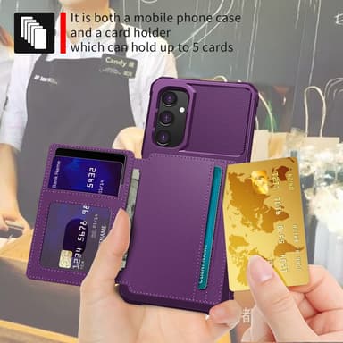 SKALO Samsung A05s 4G Iskunkestävä kuori lompakolla - Violetti