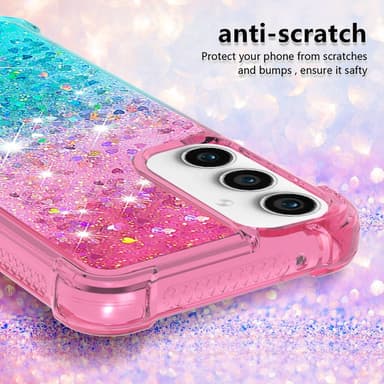 SKALO Samsung S23 FE Juoksuhiekka Glitter Sydämet TPU kuori - Pinkki-Turkoosi