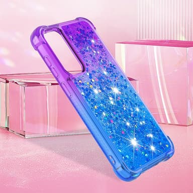 SKALO Samsung S23 FE Juoksuhiekka Glitter Sydämet TPU kuori - Violetti-Sininen