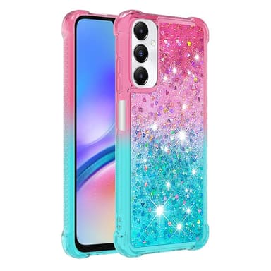 SKALO Samsung A05s 4G Juoksuhiekka Glitter Sydämet TPU kuori - Pinkki-Turkoosi